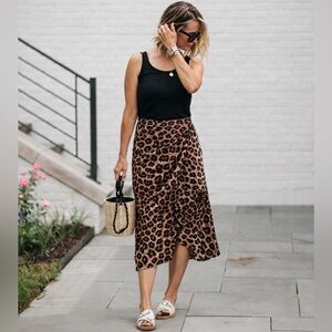 Good American Leopard Asymmetrical Ruffle Wrap Midi Skirt 📐3/Large Retail $168